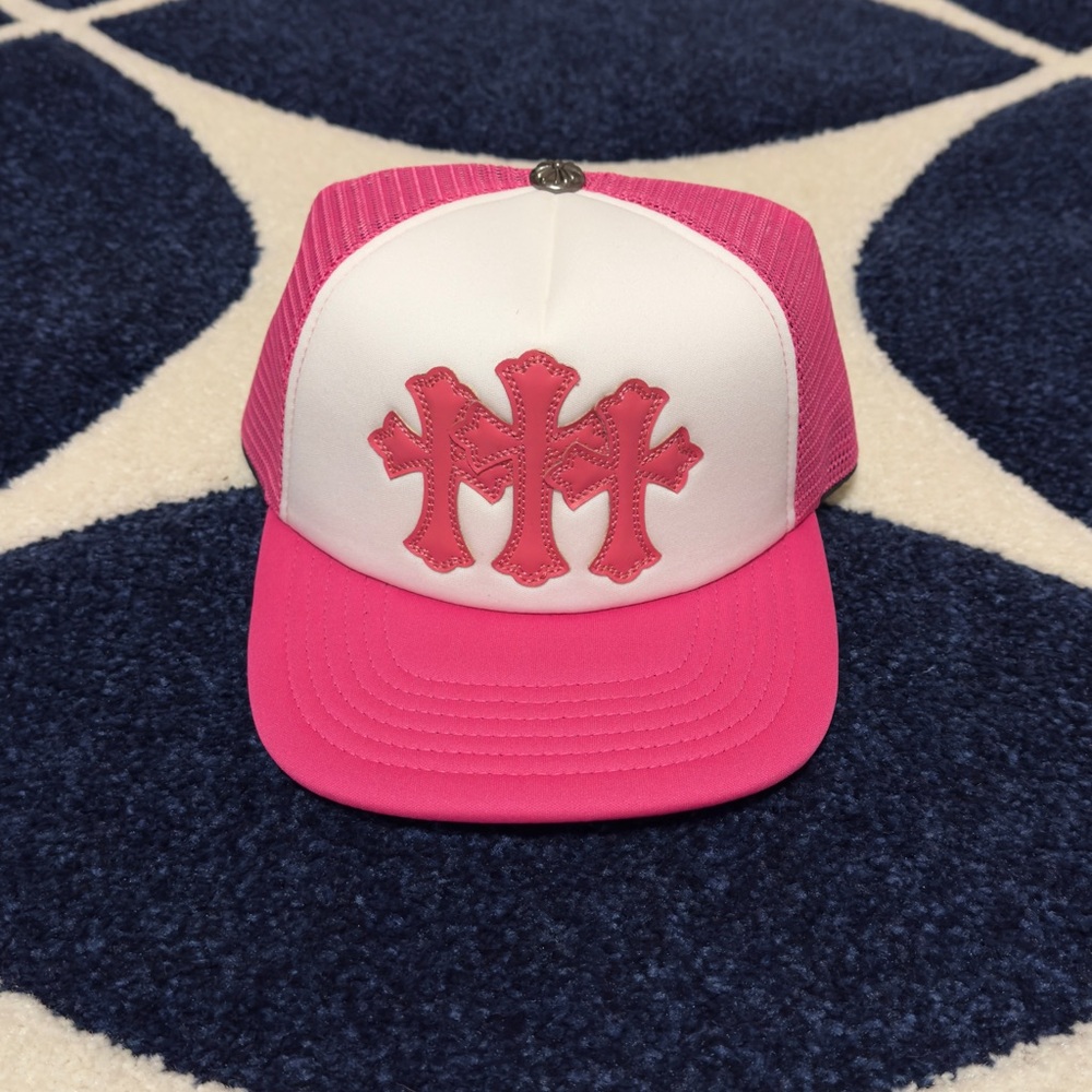 Chrome Hearts Pink Triple Cross Truckers Hat